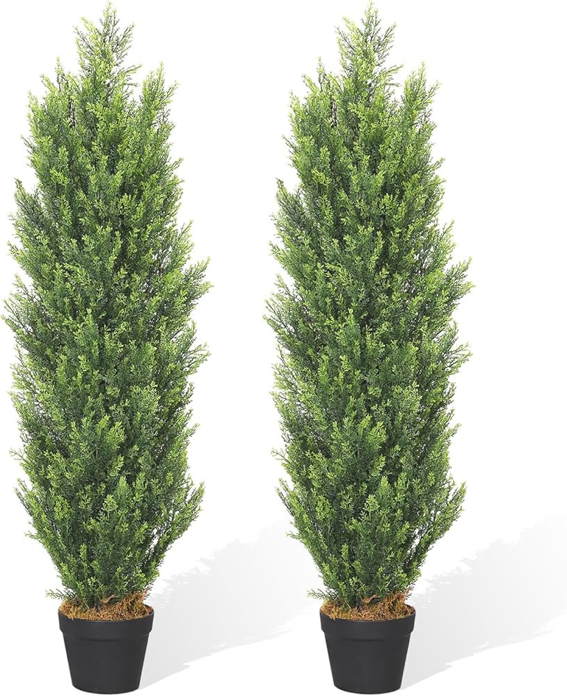 THE BLOOM TIMES 4ft Topiary Trees Artificial Outdoors 2 Pack Faux Cedar Pine Topiary Plants Set o... | Amazon (US)
