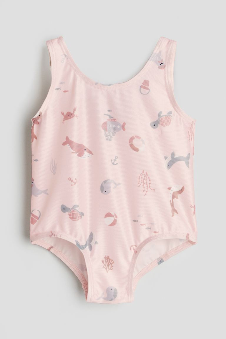 Patterned Swimsuit - Round Neck - Light pink/whales - Kids | H&M US | H&M (US + CA)