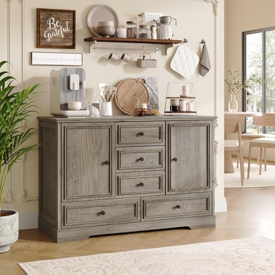 47" Farmhouse Sideboard Buffet Cabinet, Sideboard Storage credenza with 5 Drawers and 2 Doors, Wood Coffee Bar Cabinet, Buffet Table for Dining Room | Target