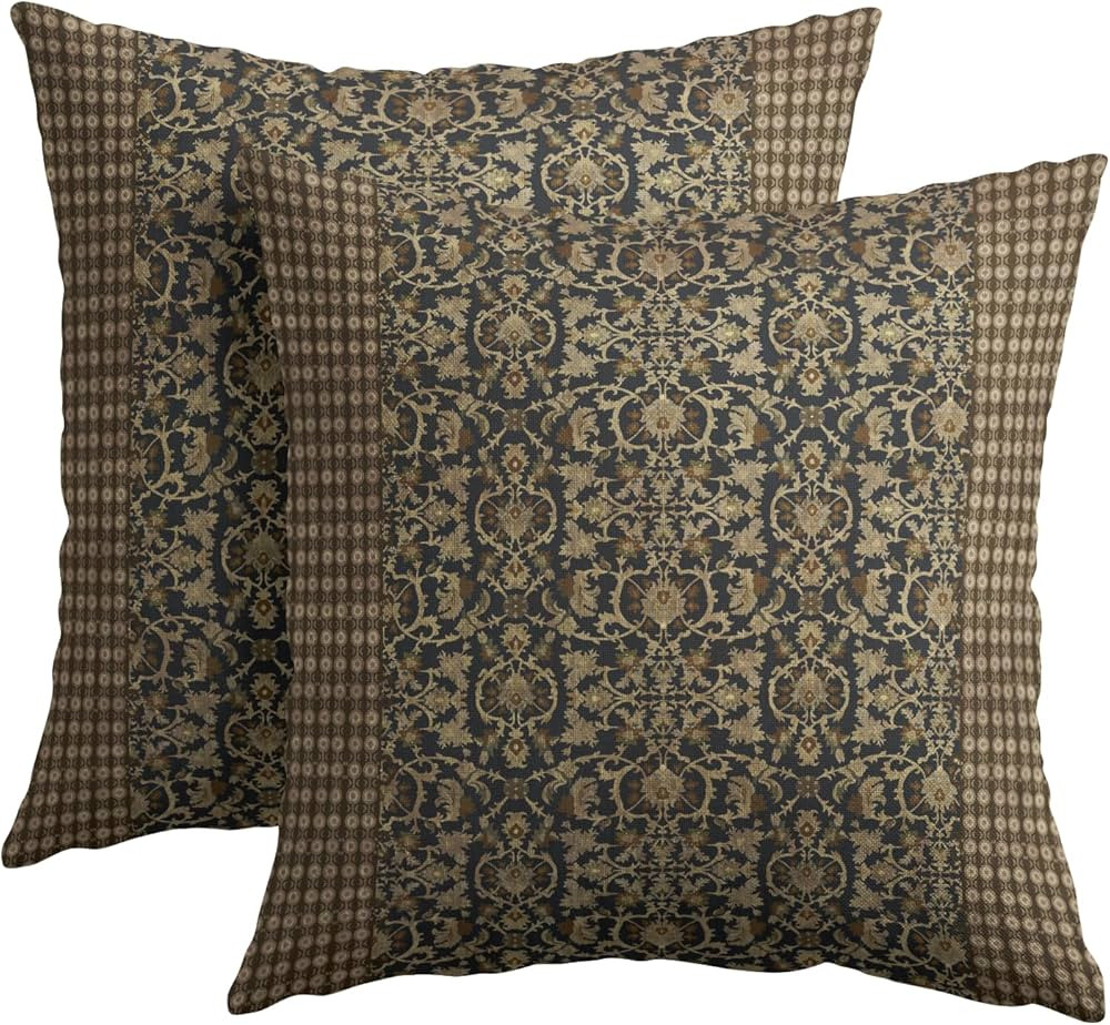 Kawani Brown Antique Pillow Covers 18x18 Inch Vintage Floral Block Print Decorative Throw Pillow ... | Amazon (US)