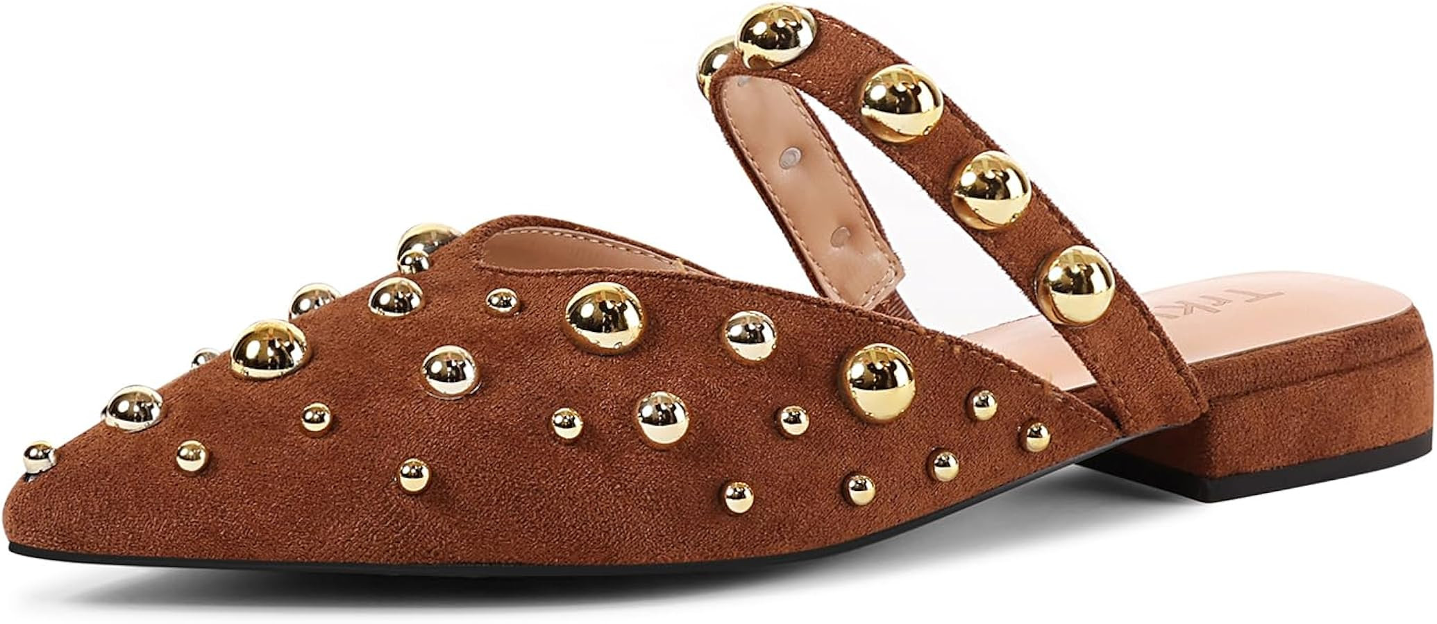 Women's Studded Mules Pointed Toe Strap Slipper Comfortable Flats Shoes | Amazon (US)