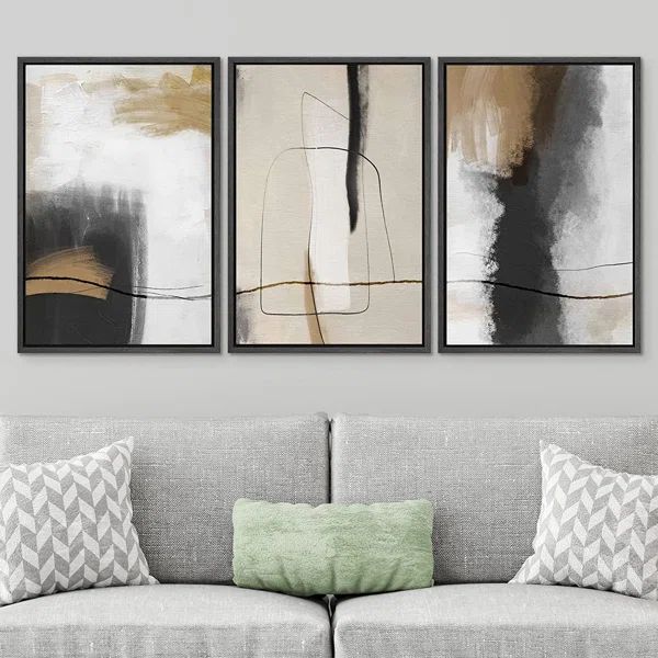 IDEA4WALL Framed Canvas Print Wall Art Set Geometric Line Brown Black Pastel Color Field Abstract... | Wayfair North America