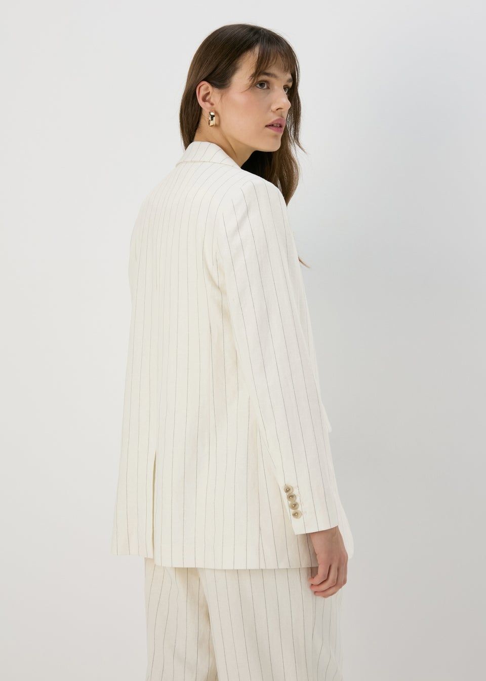 Et Vous Cream Pinstripe Linen Blazer - Size 18 | Matalan (UK)