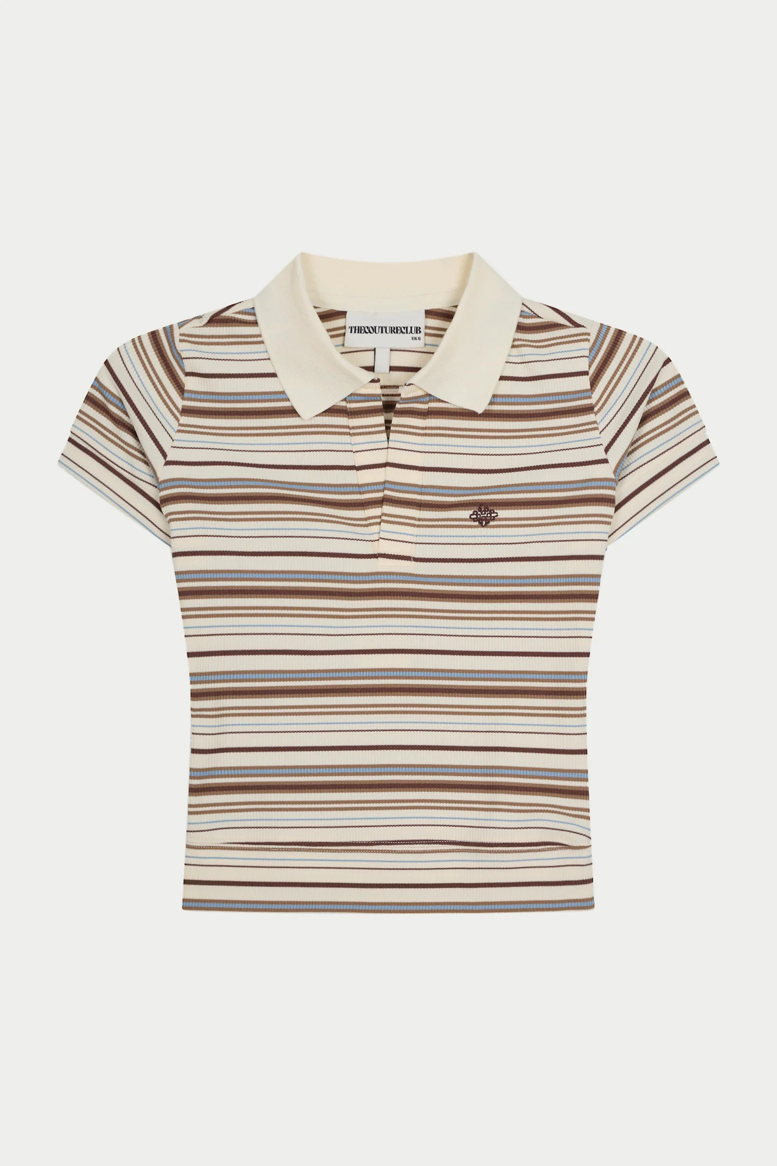 STRIPE SHORT SLEEVE POLO TOP - BEIGE | The Couture Club