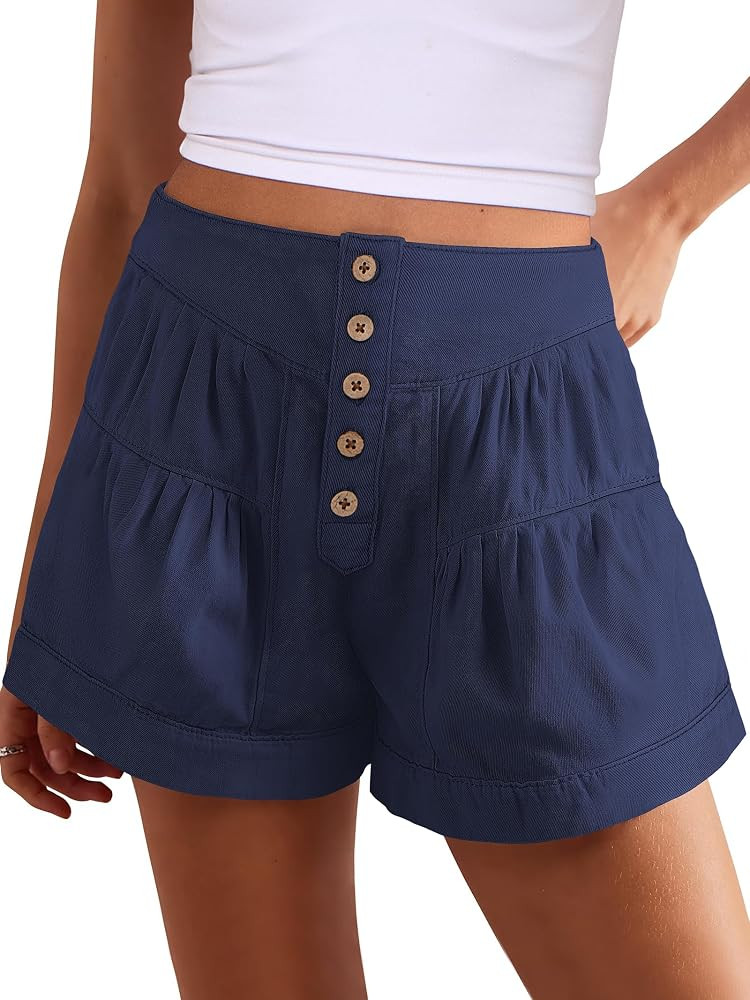 ANRABESS Women's Denim Shorts Summer Baggy High Waisted Flowy Wide Leg Buttons Pleated Casual Jea... | Amazon (US)