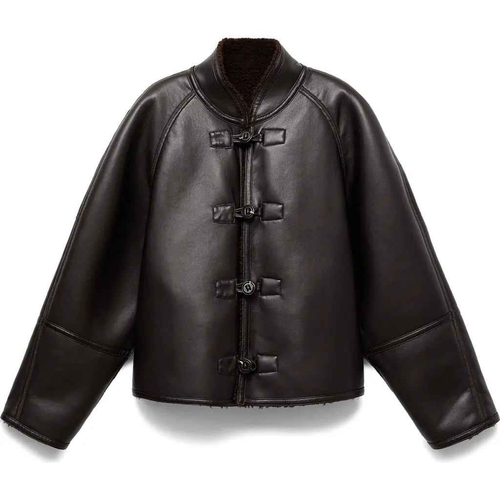 MANGO Faux Leather & Faux Shearling Reversible Jacket in Black at Nordstrom, Size Large | Nordstrom