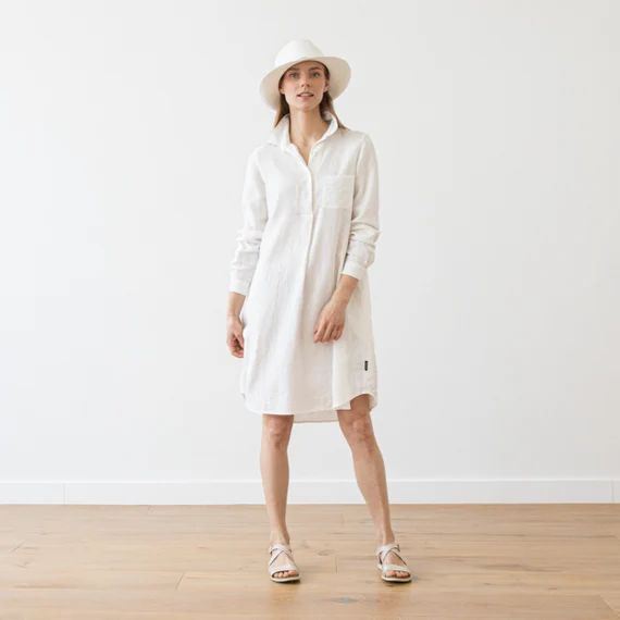Linen Shirt Dress White Camilla straight Silhouette front - Etsy Italy | Etsy (IT)