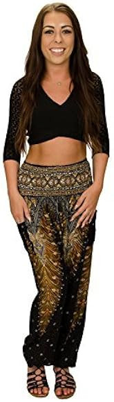 Happy Trunks Harem Pants Womens Plus Hippie Bohemian Yoga Elephant - High Waisted Baggy Trousers ... | Amazon (UK)