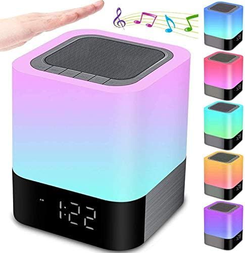 Night Lights Bluetooth Speaker, Alarm Clock Bluetooth Speaker Touch Sensor Bedside Lamp Dimmable Mul | Amazon (US)