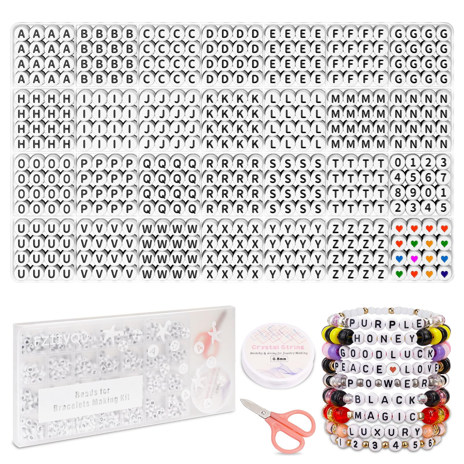 FZIIVQO 1450 Pieces Letter Beads Kit, 4x7 mm White Acrylic Alphabet Letter Beads For Jewelry Maki... | Amazon (CA)