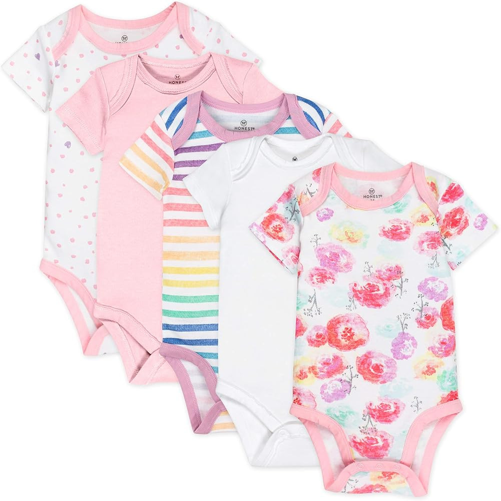 HonestBaby baby-girls 5-pack Short Sleeve Bodysuits One-piece 100% Organic Cotton for Infant Baby... | Amazon (US)