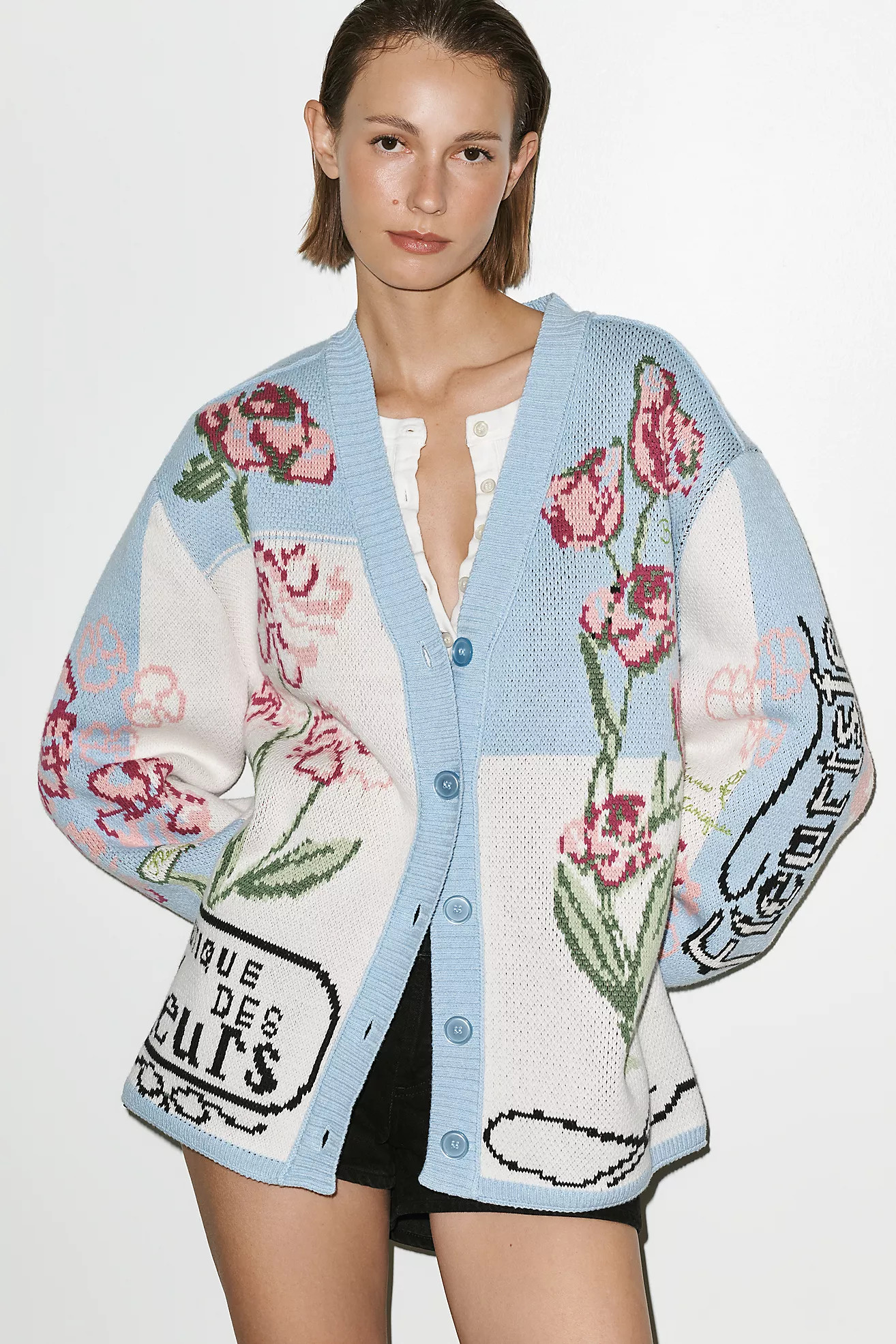 By Anthropologie Oversized Floral V-Neck Cardigan Sweater | Anthropologie (US)