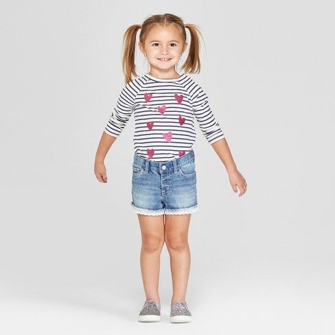 Toddler Girls' Eyelet Trim Release Hem Jean Shorts - Cat & Jack™ Blue | Target