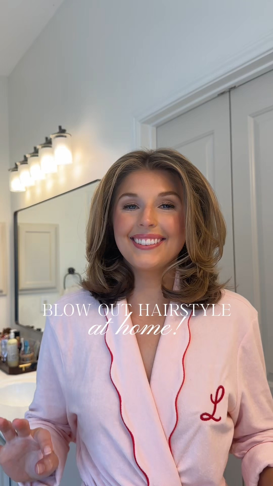 Blow out hairstyle at home! Linked everything I use! Robe is from Weezie towels which is inactive on LTK right now - linked similar!