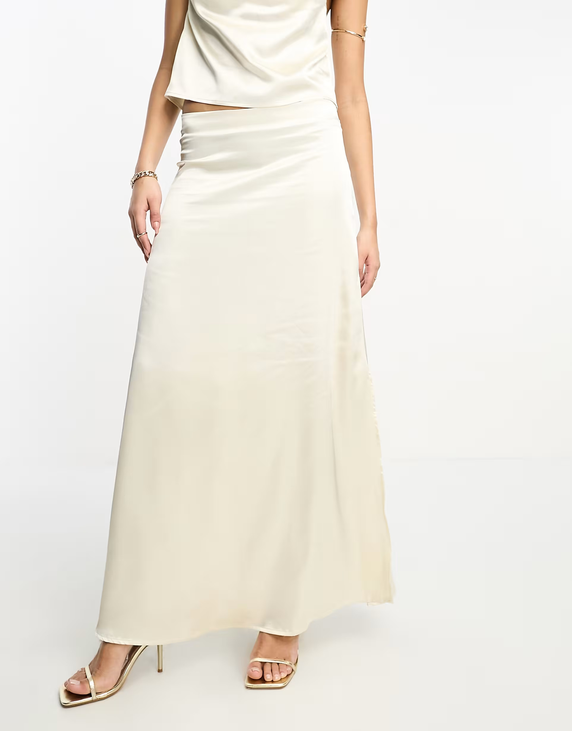 Vila - Jupe mi-longue d'ensemble de mariée en satin - Crème | ASOS (Global)