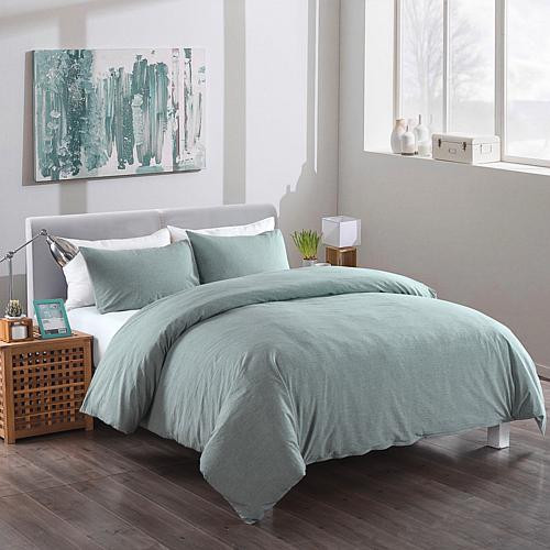 Lotus Home Messy Bed Washed Cotton Duvet Cover and Sham Set - King - Green | HSN