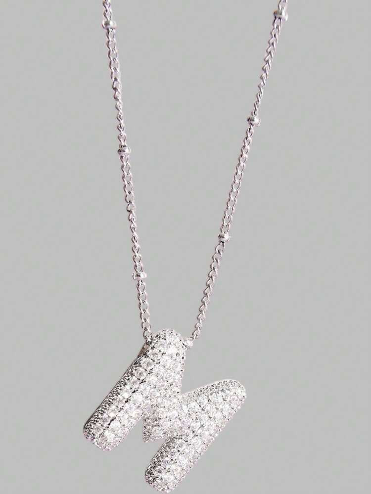 DareSee One Piece New Women's Stainless Steel Bubble Letter Necklace Shining Zirconia Rhinestone Letter 26 A-Z Exquisite Balloon Necklace Music Fest Y2KFest Autumn Winter Gifts | SHEIN