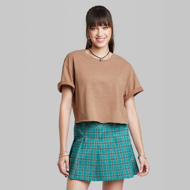 Women&#39;s Short Sleeve Cropped T-Shirt - Wild Fable&#8482; Light Brown M | Target
