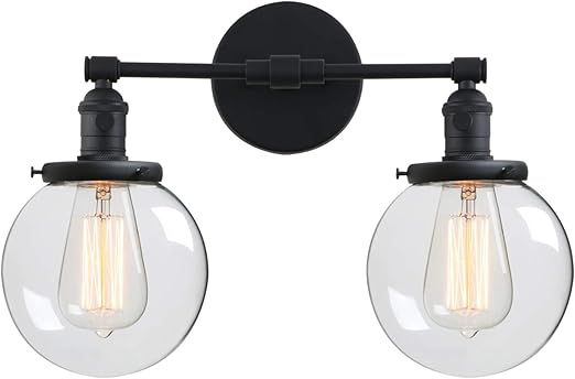 Phansthy Industrial Wall Lamp Black Double Wall Sconce Light with 5.9 Inches Globe Lamp Shade(Bla... | Amazon (US)