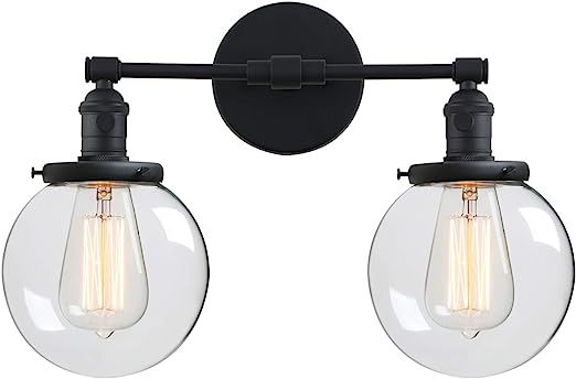Phansthy Industrial Wall Lamp Black Double Wall Sconce Light with 5.9 Inches Globe Lamp Shade(Bla... | Amazon (US)