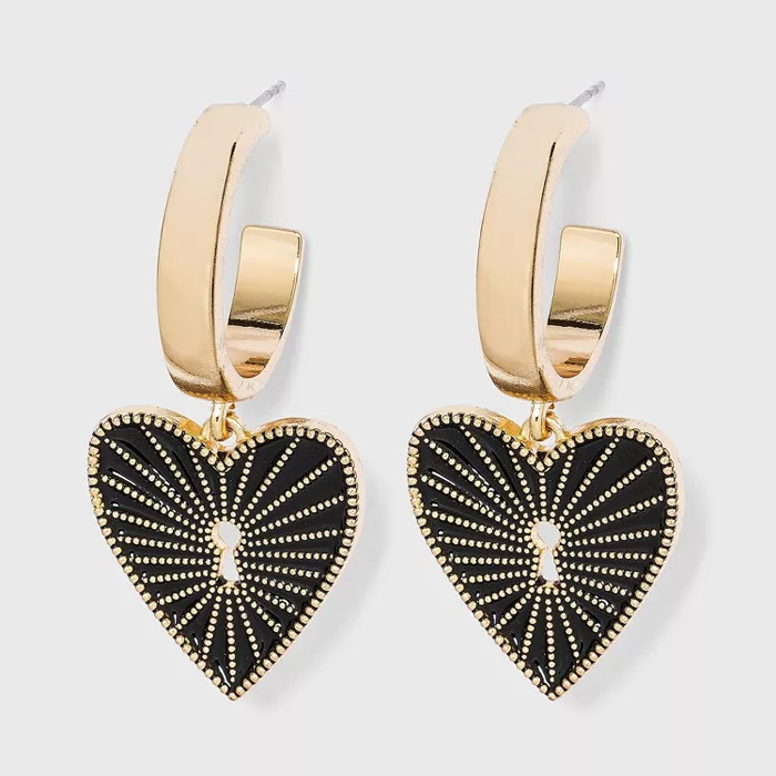 SUGARFIX by BaubleBar Heart Key Huggie Hoop Earrings - Black | Target