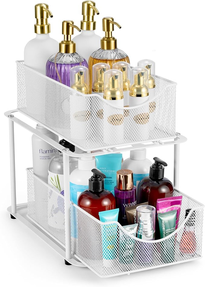 Sorbus 2 Tier Metal Under Sink Organizer for Bathroom, Kitchen, Strong Steel Mesh Sliding Drawers... | Amazon (US)