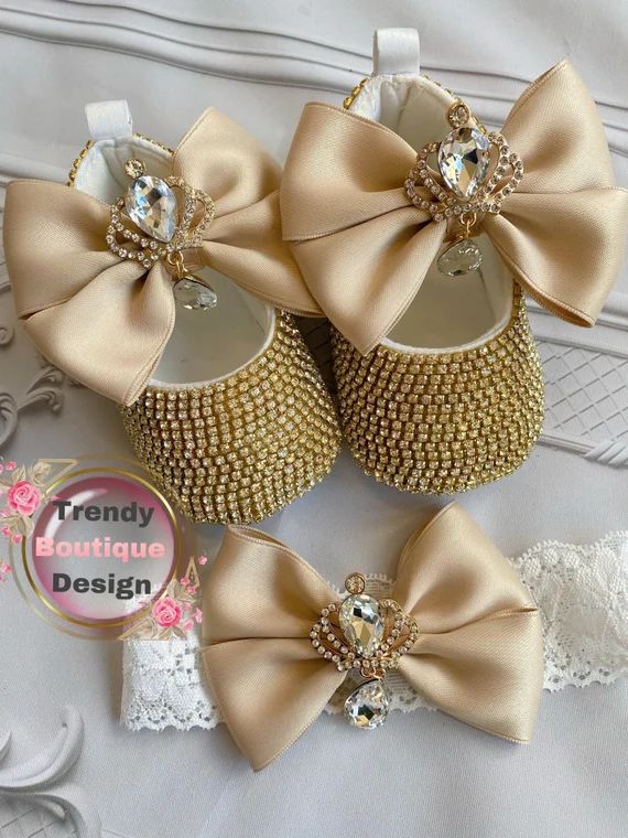 Baby Girl Shoes and Headband Set Custom Rhinestones Baby  Tan | Etsy | Etsy (US)