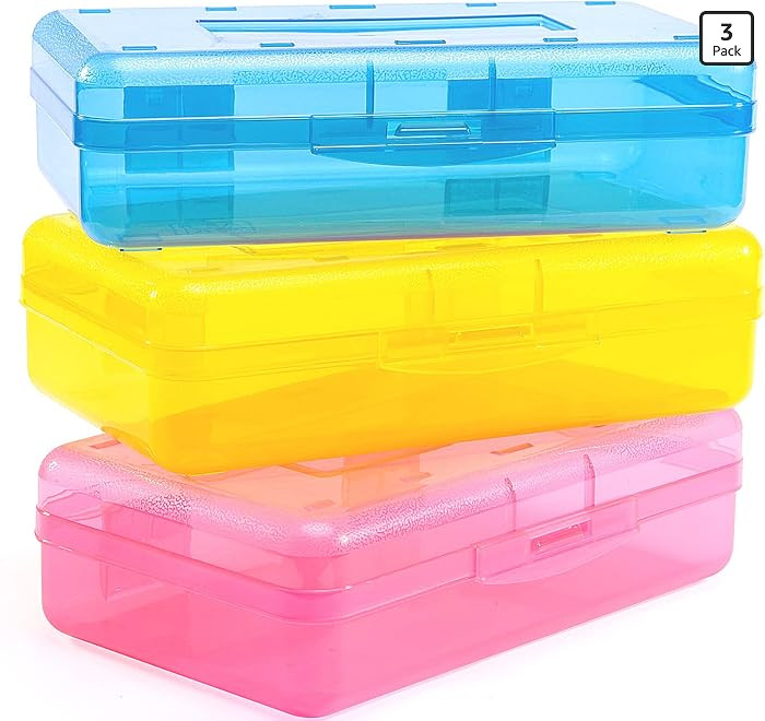 Sooez 3 Pack Pencil Case, Large Hard Pencil Box Bulk, Clear Crayon Box | Amazon (US)