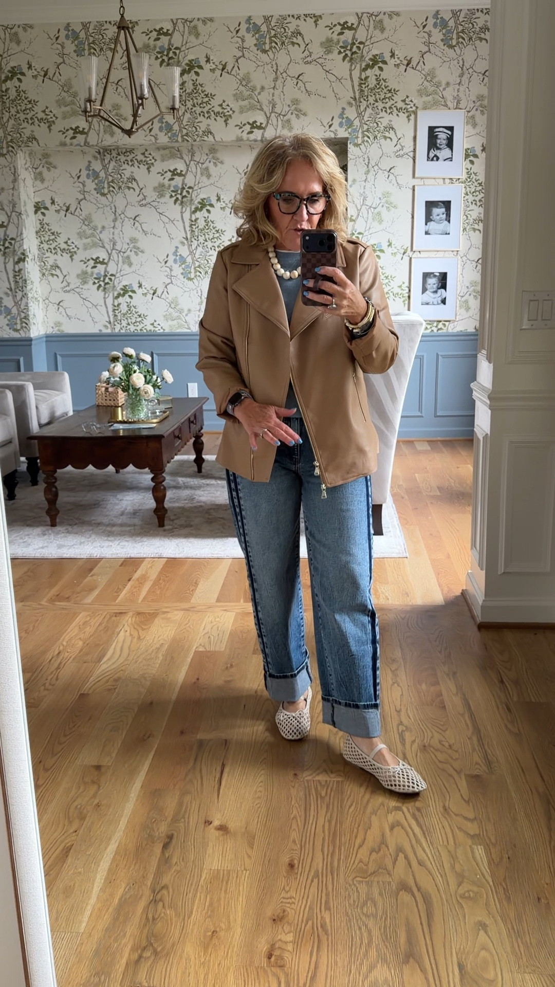 Chilly spring day here so I’m back in my layers.
Full leather jacket size 1.0
Jeans I’ve linked a couple of sources because sizes are selling out. You have to size down I’m wearing a 6
Cashmere sweater size medium
I love these new woven ballet flats.
20% off my bracelet with code NANETTE20

#LTKPetite #LTKOver40 #LTKootd