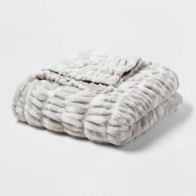 Ruched Faux Fur Bed Throw Ivory/Gray - Threshold™ | Target