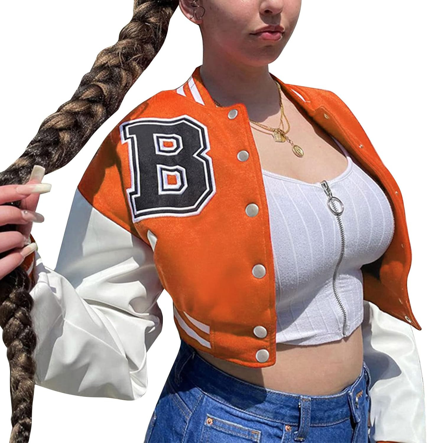 Flygo Women's Cropped Varsity Jacket Baseball Jacket Colorblock Letter Print Y2k Button Down Bomb... | Amazon (US)