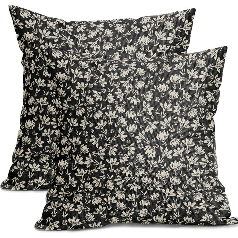 Vintage Floral Pillow Covers 20x20 Set of 2 Black Old White Floral Outdoor Decorative Throw Pillo... | Walmart (US)
