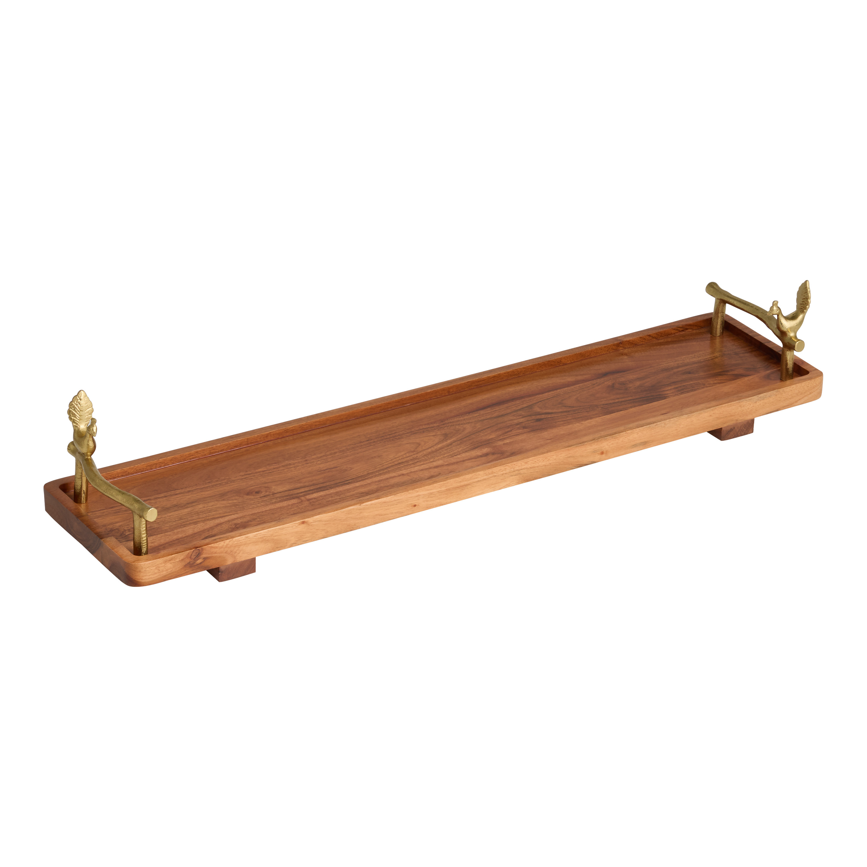 Acacia Wood and Antique Brass Peacock Bath Tray | World Market