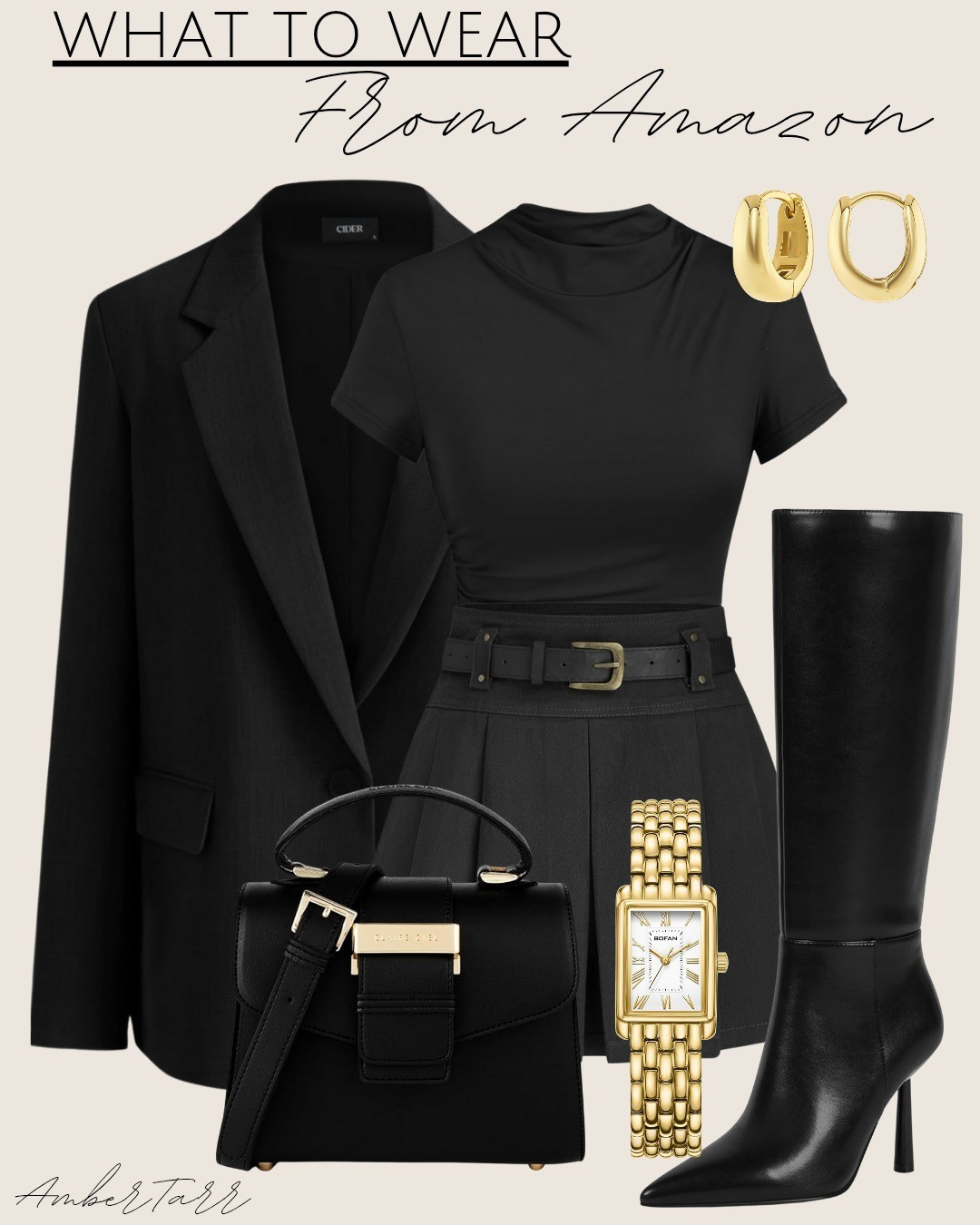 All black blazer skirt and boots outfit for fall 

#LTKOver40 #LTKFindsUnder100 #LTKFindsUnder50