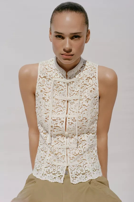 GUIPURE LACE TOP WITH FROG FASTENING | Zara UK
