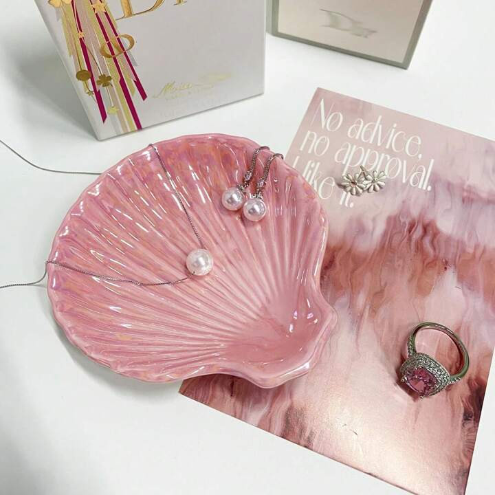 Pink Ceramic Creative Seashell Jewelry Tray For Earrings, Organizer, Display Plate, Vanity Crafts... | SHEIN