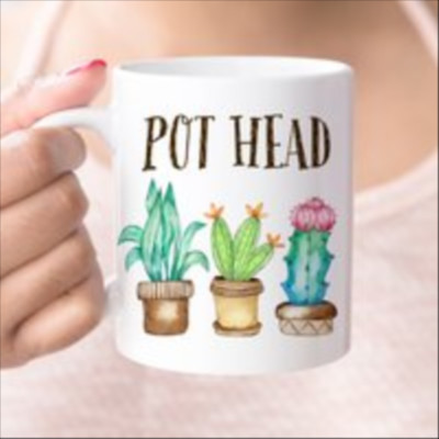 Funny Plant Pot Head Coffee Mug  Microwave and Dishwasher Safe Ceramic Cup  Coating Made in USA  Plants Cup  Colorful Succulent Mug