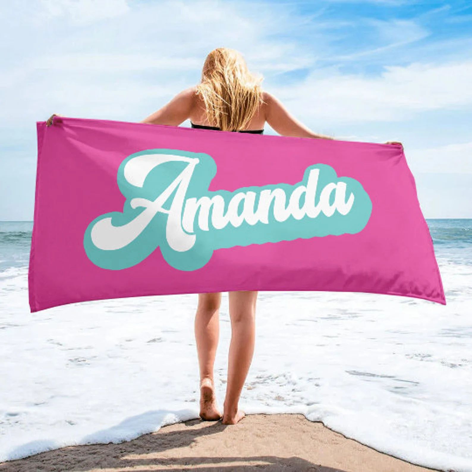 RETRO Style Personalized Beach Towel Personalized Name Bath | Etsy | Etsy (US)