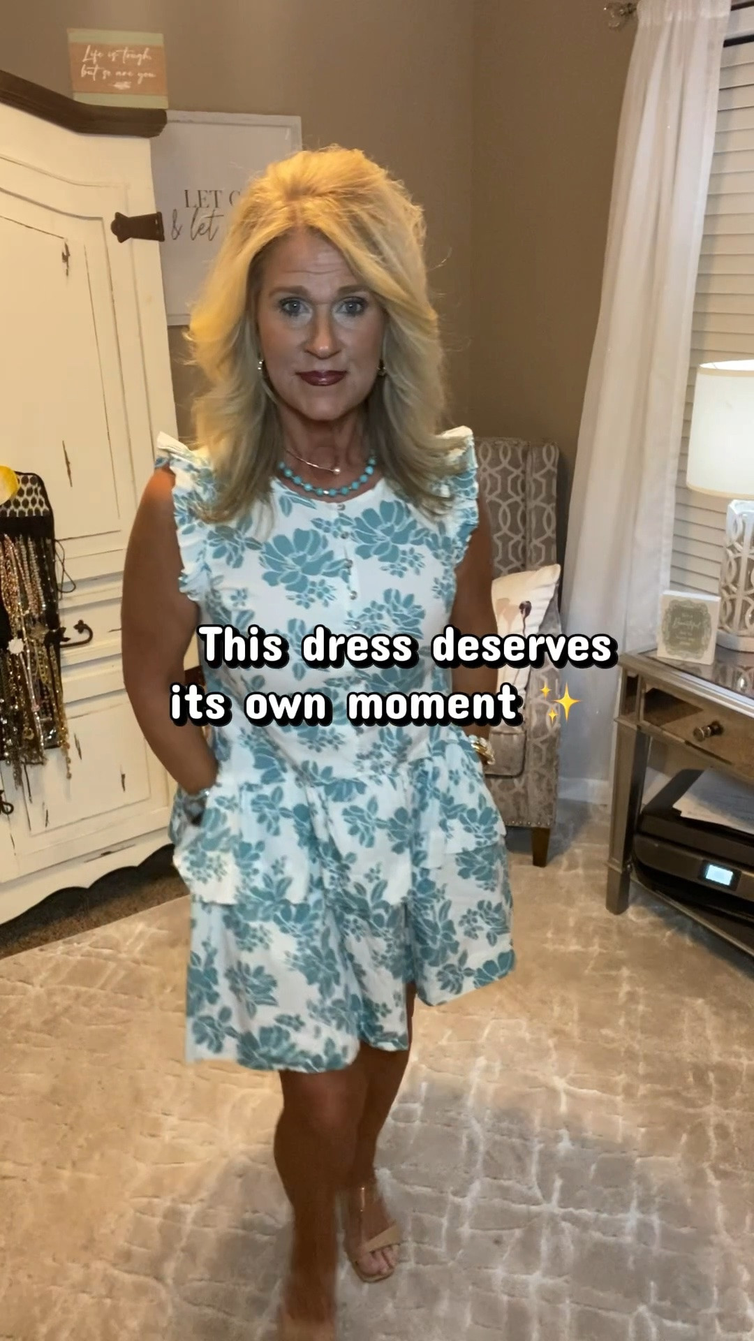 This Free Assembly dress deserved its own post 💙✨

The pearl buttons, double ruffle sleeves, and gorgeous turquoise floral print make this look SO elevated and boutique-inspired 😍 Perfect for summer events, brunch, vacations, church, or everyday summer style!

Everything is linked here in my LTK 🛍️
Follow me for daily Walmart finds and affordable fashion inspiration 🤍

#ltkstyle #freeassembly #walmartfashion #summerdress #affordablefashion #boutiquestyle #summerstyle #fashionover40 #walmartfinds #styleinspo

#LTKOver40 #LTKWorkwear #LTKU
