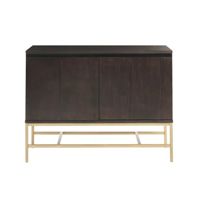 Accent Cabinet With 2 Shelves - Solid Wood, Magnetic Door Catch Design Striking Gold Metal Base, Shelf Space Saver | Wayfair North America