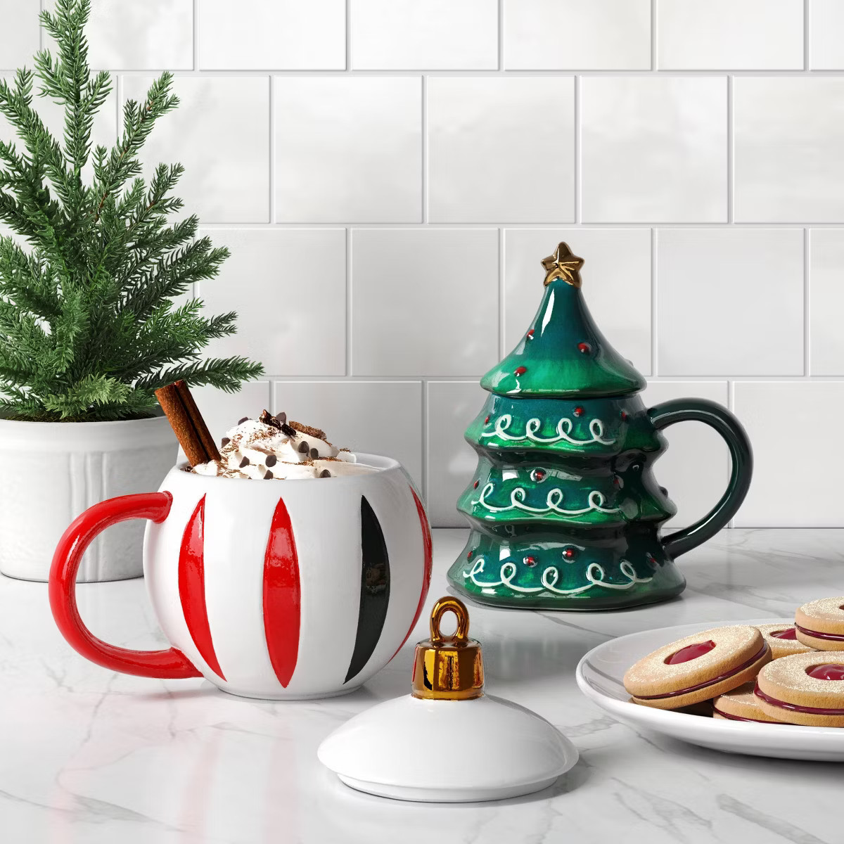 10 fl oz Stoneware Christmas Tree Figural Lid Coaster Mug - Wondershop™ | Target