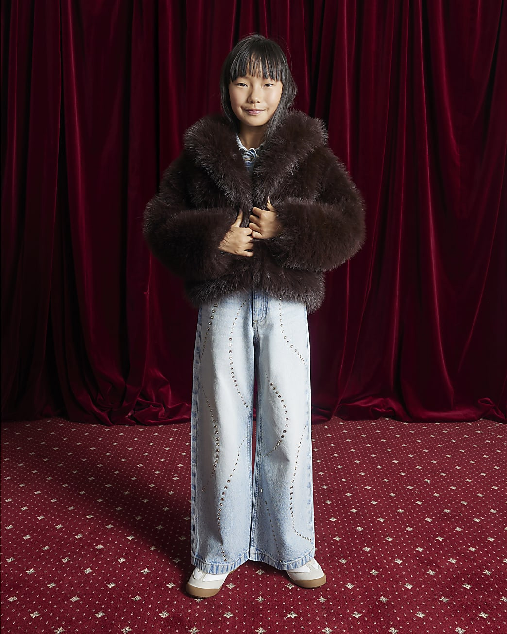 Girls Brown Short Faux Fur Coat | River Island UK & IE