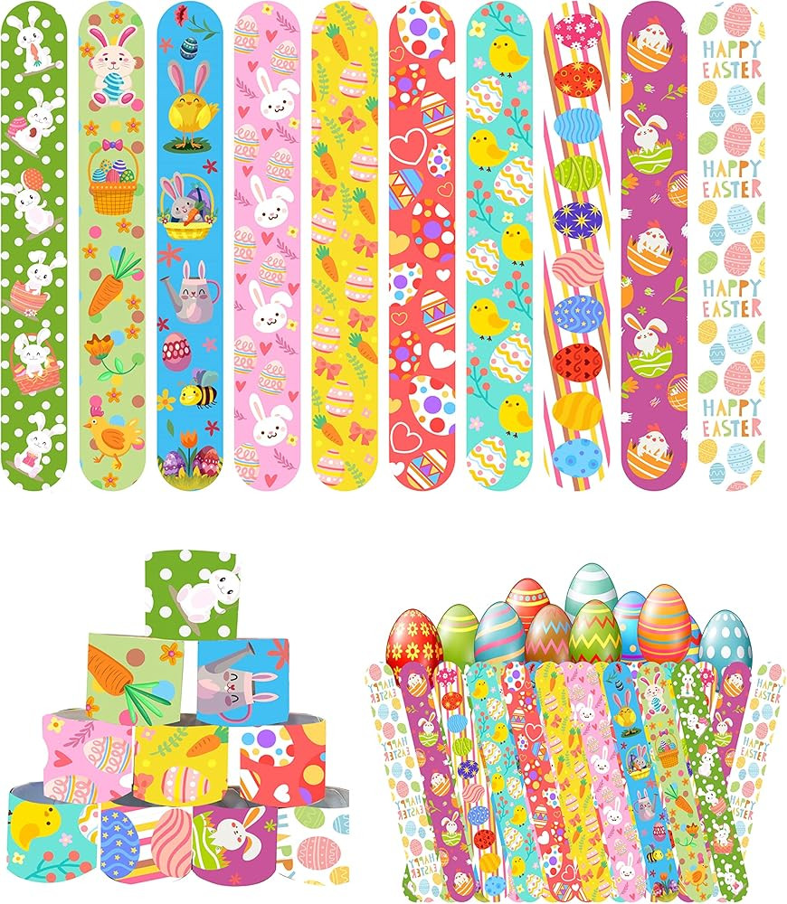 50 Pcs Easter Slap Bracelets for Kids Easter Slap Bracelets Bulk Snap Bracelet Party Favors Suppl... | Amazon (US)