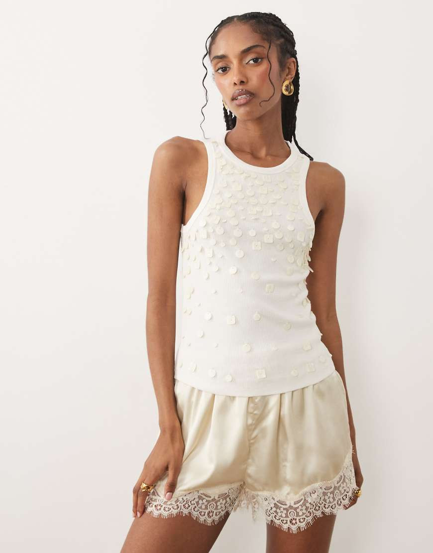 River Island shell embellished tank top in white | ASOS (Global)