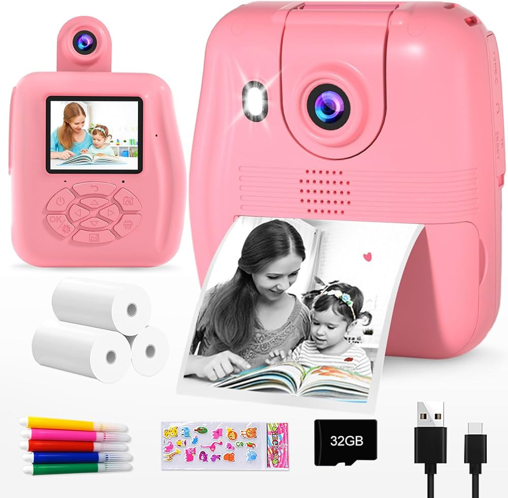 Amazon.com : GKTZ Kids Camera Instant Print - 1080P HD 0 Ink Instant Print Photo - Christmas Birt... | Amazon (US)