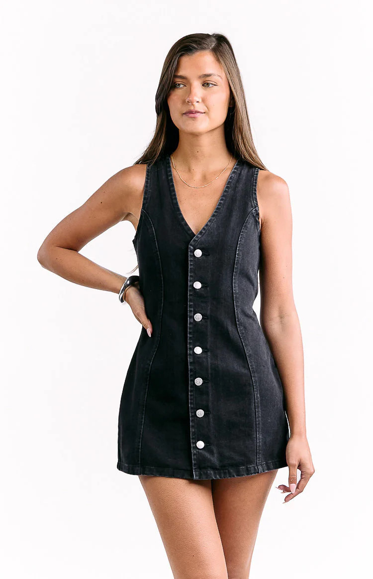 Isla Black Denim Mini Dress | Beginning Boutique (US)