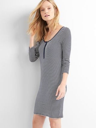 Gap Womens Stripe Henley Mini Shirtdress Navy & White Stripe Size L Tall | Gap US