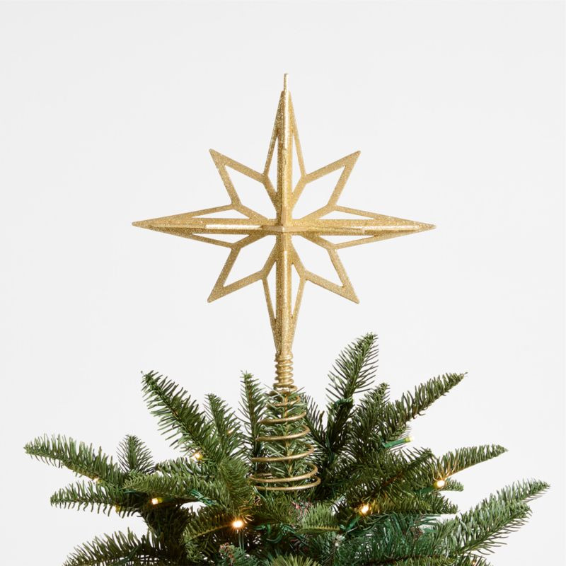 Gold Glitter Radiant Christmas Tree Topper | Crate & Barrel | Crate & Barrel