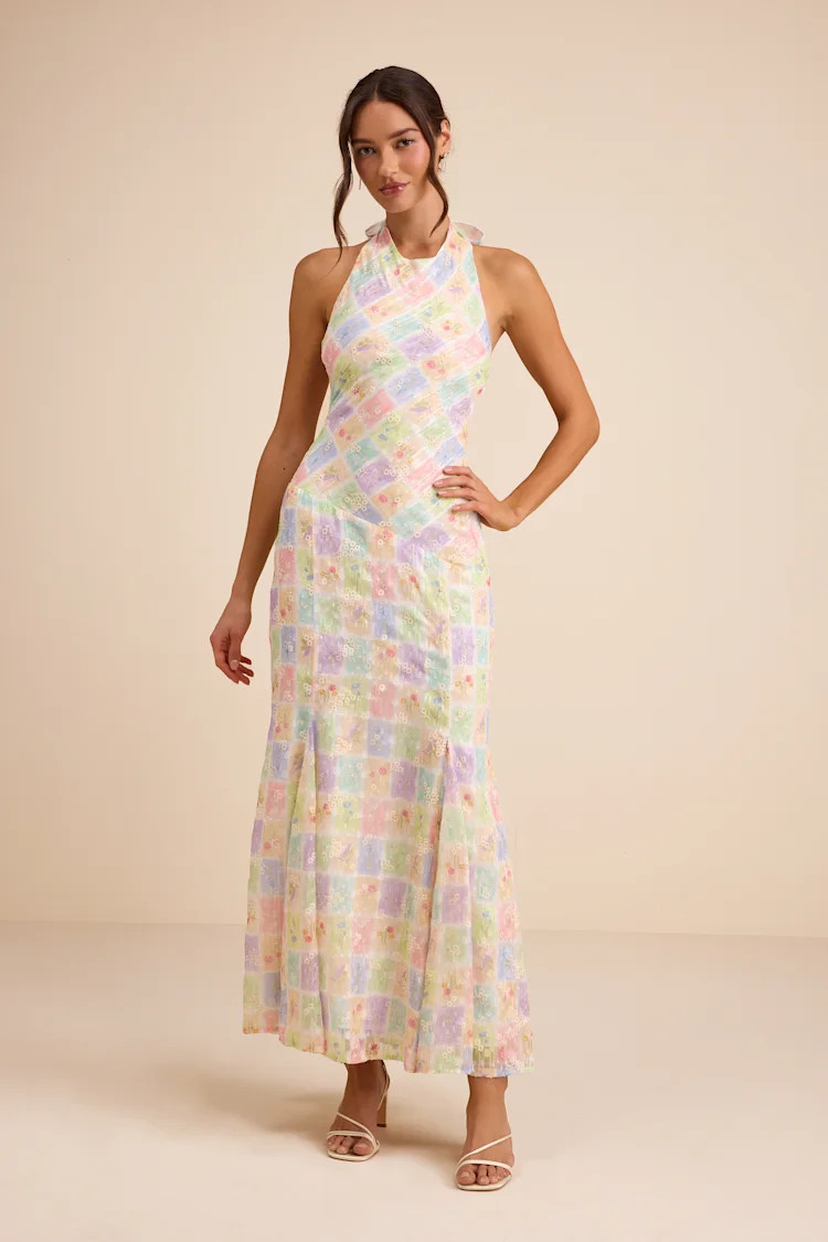 Maressa Ivory Multi Floral Halter Maxi Dress | Lulus