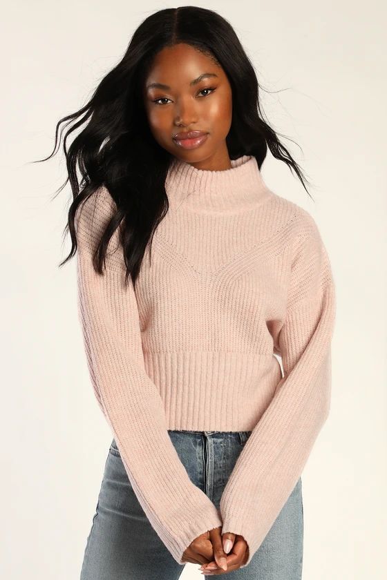 Snuggly Days Light Pink Cropped Mock Neck Sweater | Lulus (US)